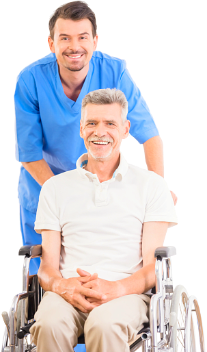caregiver and his patient on wheelchair
